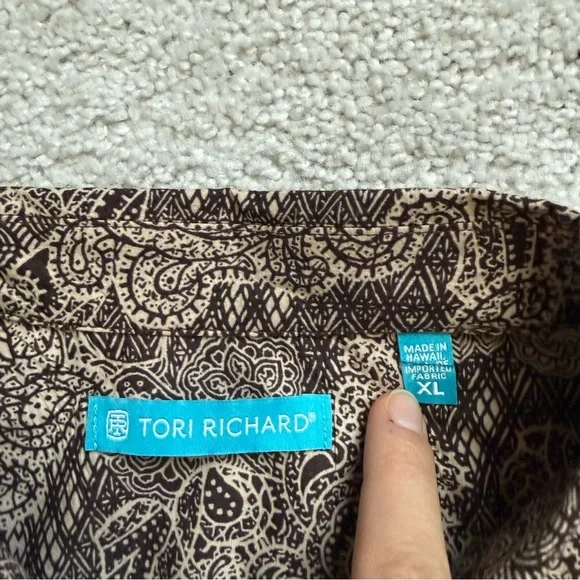 Tori Richard Men Chocolate Paisley Short Sleeve Shirt Sz XL - Picture 3 of 8